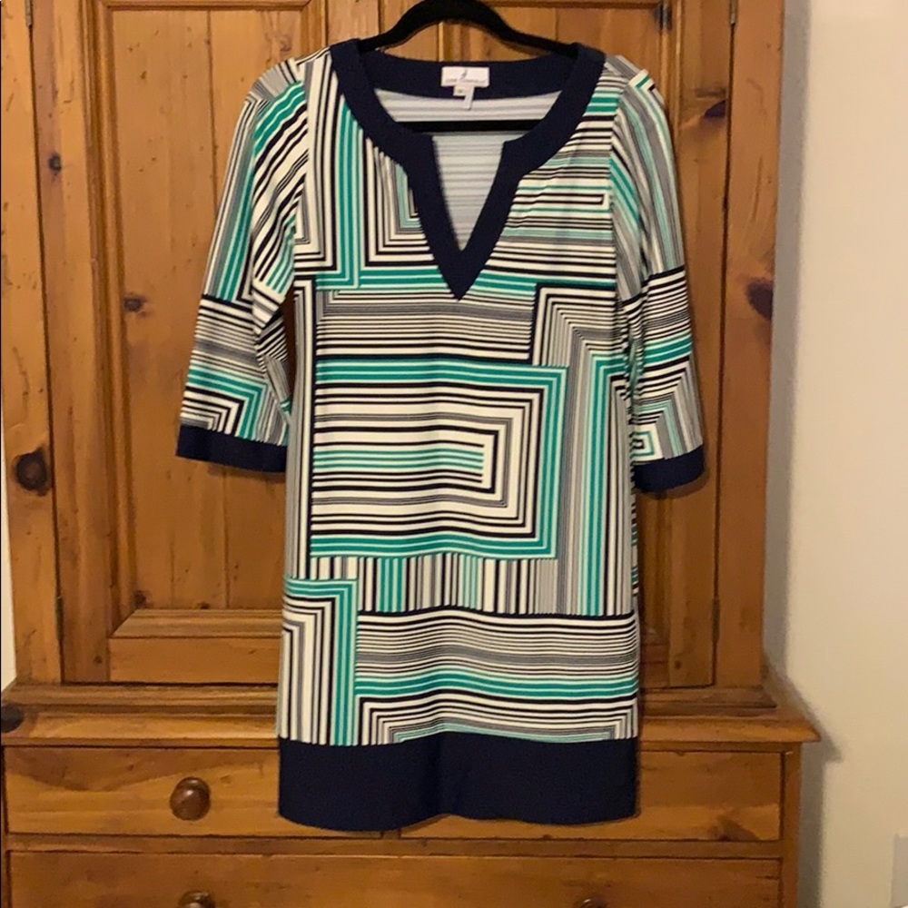 Jude Connally navy, green, white tunic style dress